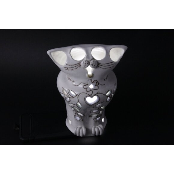 Ceramic cat tealight cover, kitty lantern, vintage cat lady home decor - Picture 2 of 10